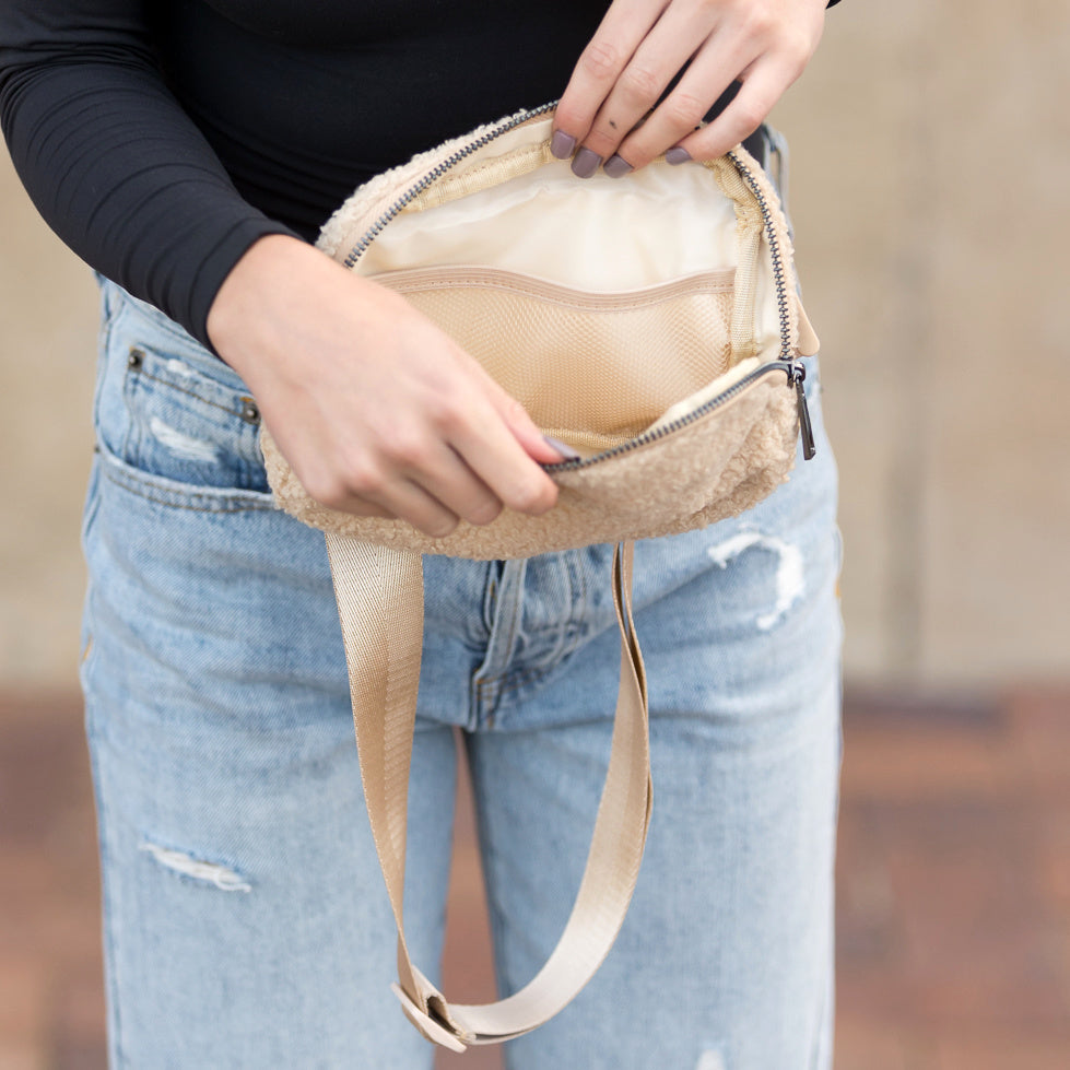 Lola Boucle Sherpa Sling Crossbody Belt Bum Fanny Waist Bag in - photo