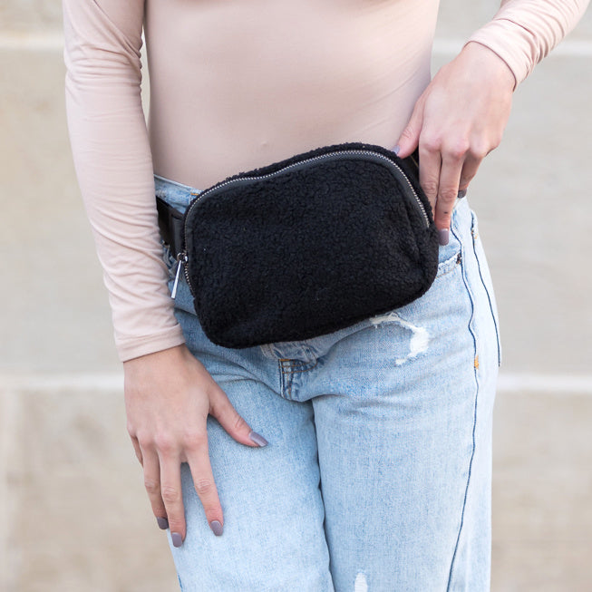 Lola Boucle Sherpa Sling Crossbody Belt Bum Fanny Waist Bag in - photo