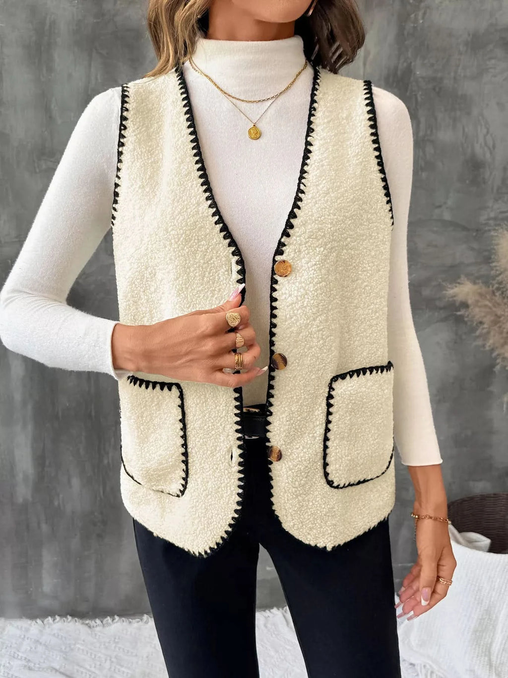 V-Neck Button Up Vest Coat in - photo