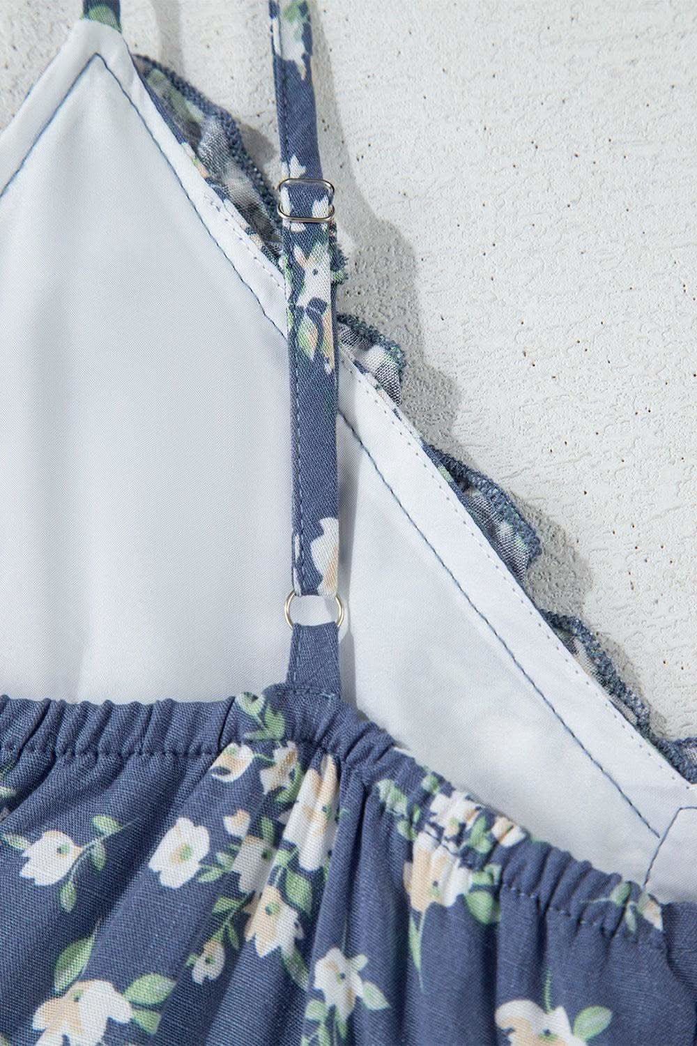 Floral Spaghetti Strap Frilled V Neck Tiered Midi Dress in - photo