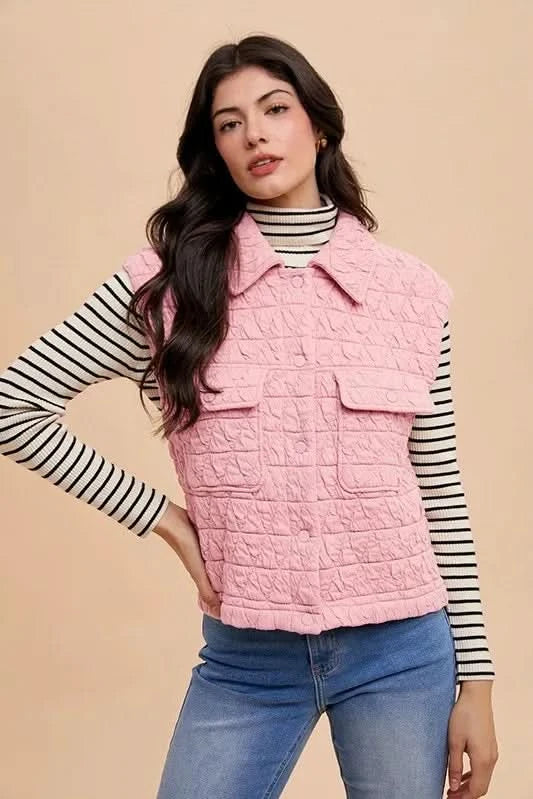 Annie Wear Texture Quilted Snap Down Vest Coat in - photo