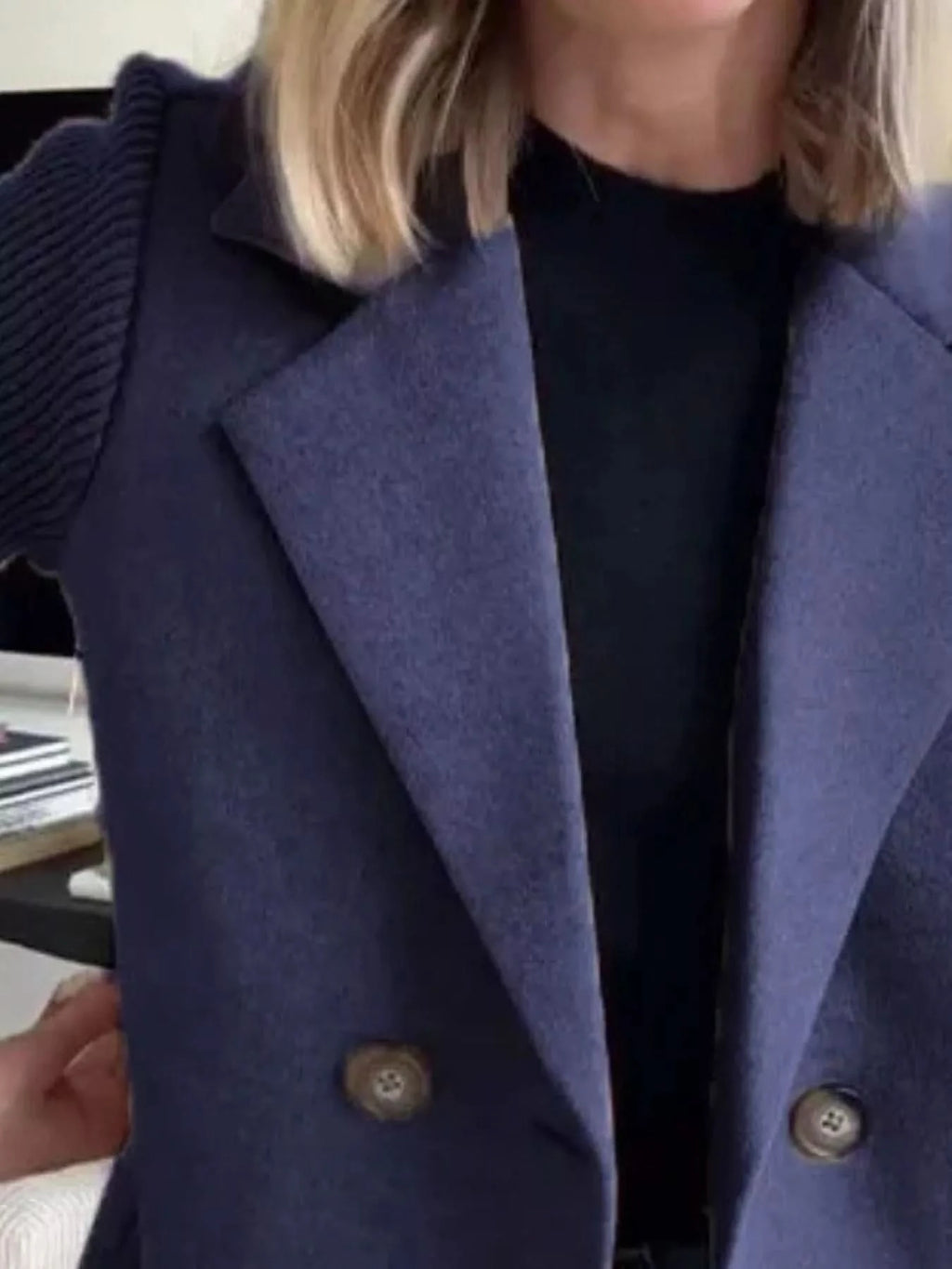 Knit Sleeve Double-Breasted Outerwear in - photo