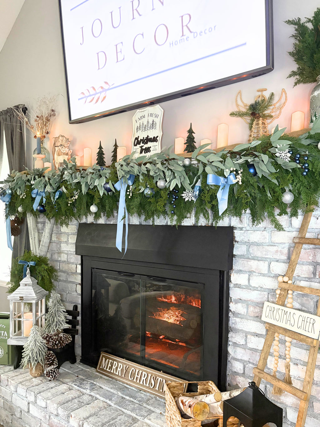 9’ Artificial Real-Touch Cedar and Long Leaf Eucalyptus Garland in - Garland photo