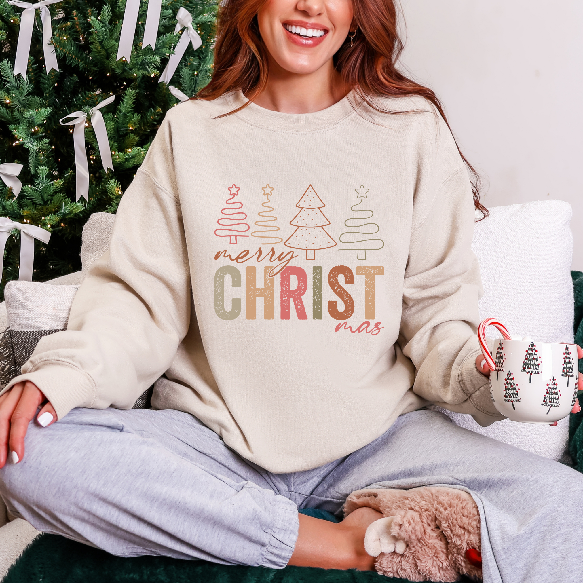 Merry CHRIST-mas Trees Graphic Tee and Sweatshirt Merry CHRIST-mas Trees Graphic Tee and Sweatshirt