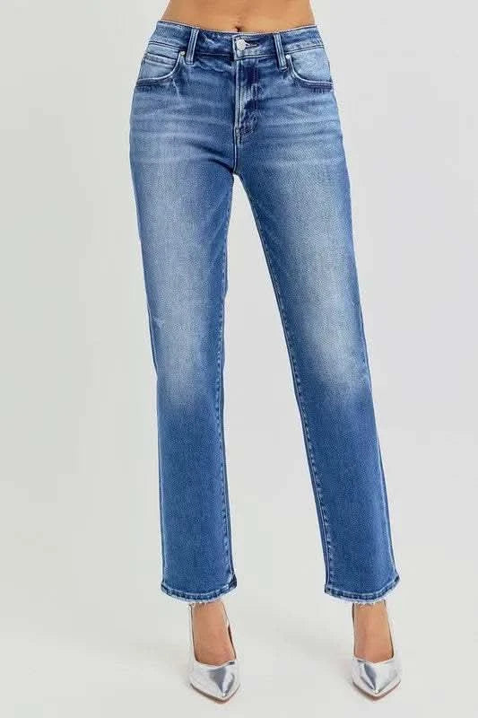 RISEN Mid Rise Ankle Tapered Jeans in - photo