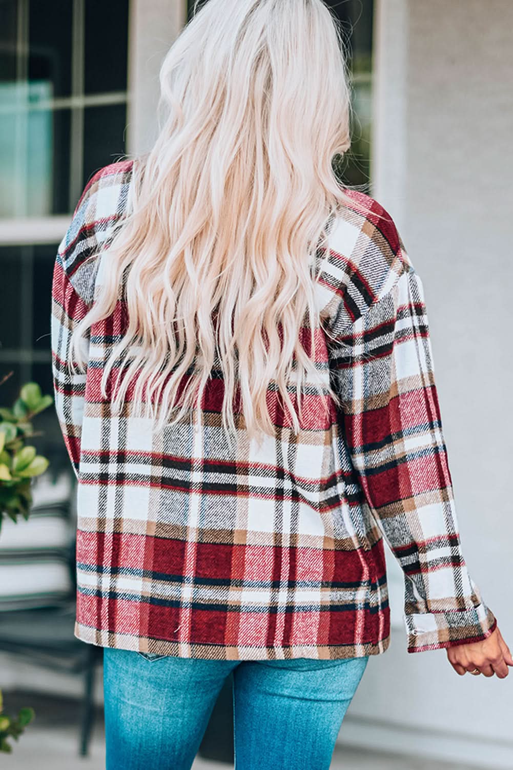 Plaid Button Front Shirt Jacket with Breast Pockets in - photo