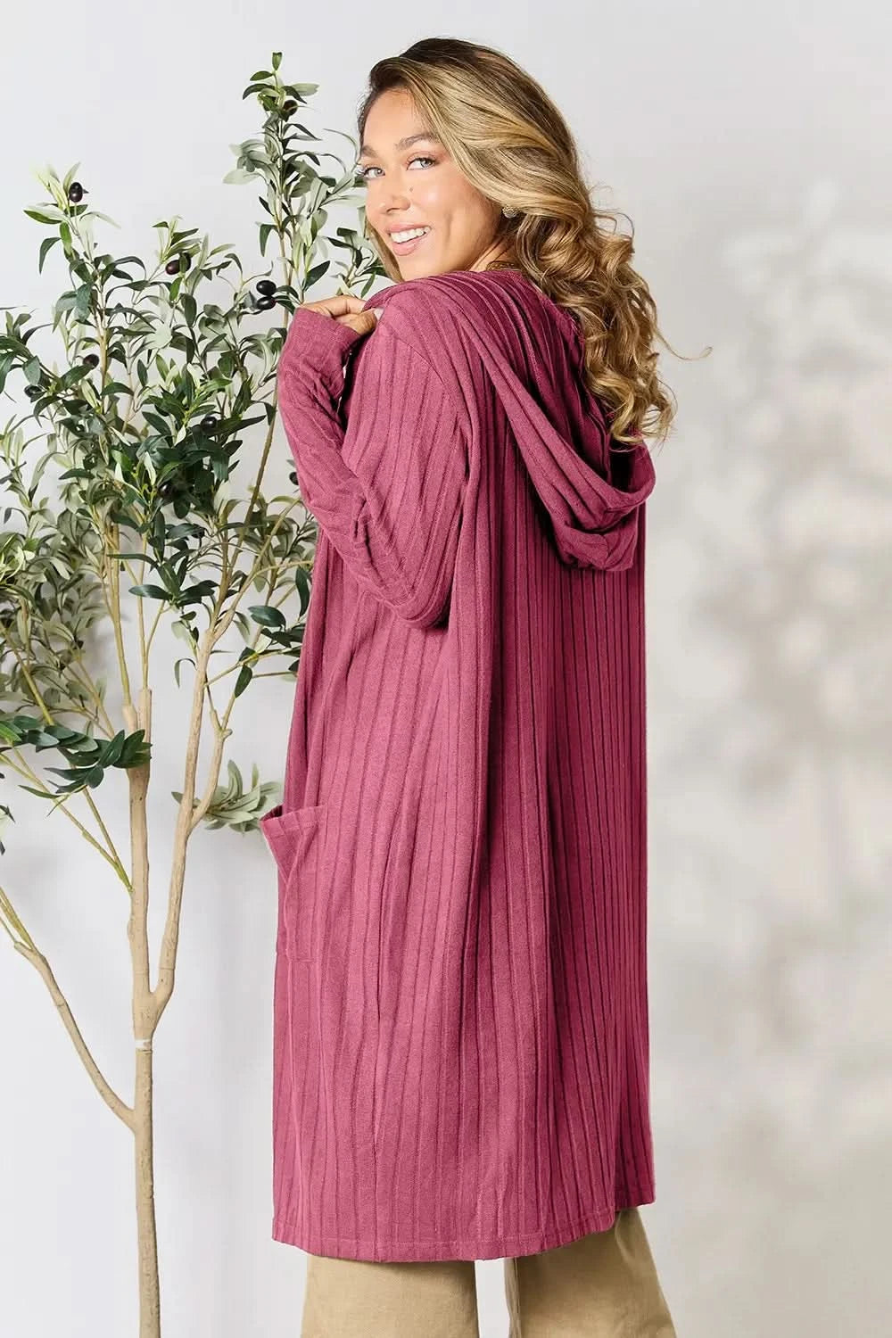 Basic Bae Full Size Hooded Sweater Cardigan in - photo