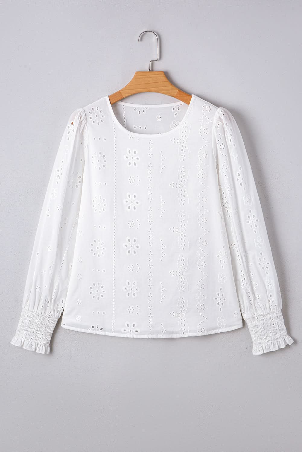 Allison Eyelet Embroidered Smocked Cuff Sheer Blouse in - Tops/Blouses & Shirts photo