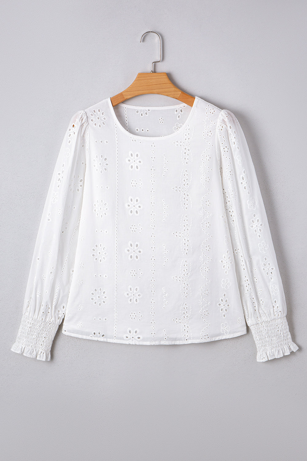 Allison Eyelet Embroidered Smocked Cuff Sheer Blouse in - Tops/Blouses & Shirts photo