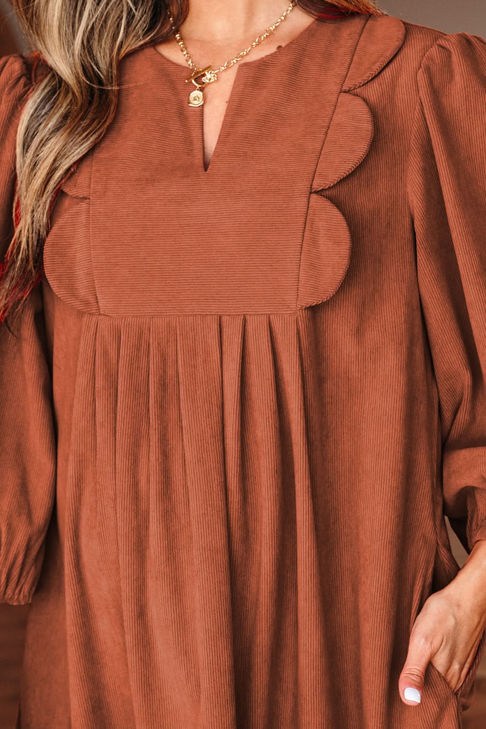 Yaranina Pleated Corduroy Mini Dress in - Mini Dresses photo
