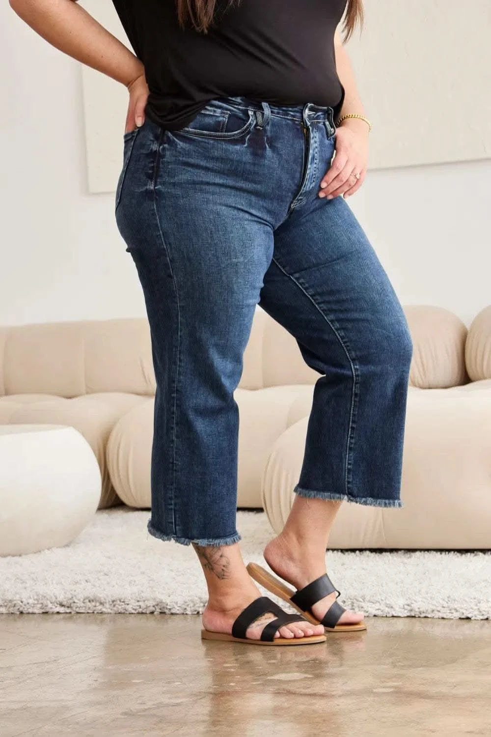 RFM Full Size Tummy Control High Waist Raw Hem Jeans in - photo