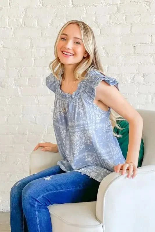 And The Why Boho Print Rayon Linen Ruffle Baby Doll Tank Top - SwagglyLife Home & Fashion