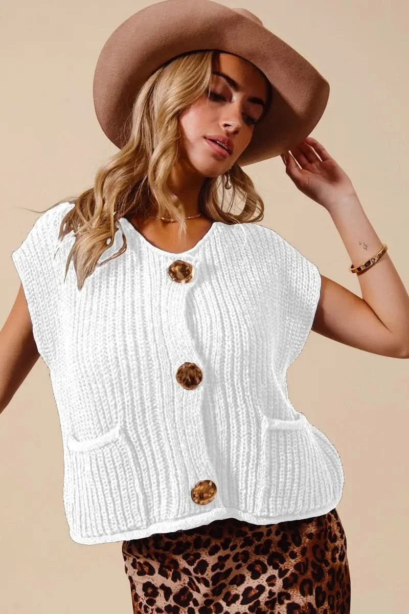 SO ME Big Metal Button Front Sweater Vest in OFF WHITE - photo