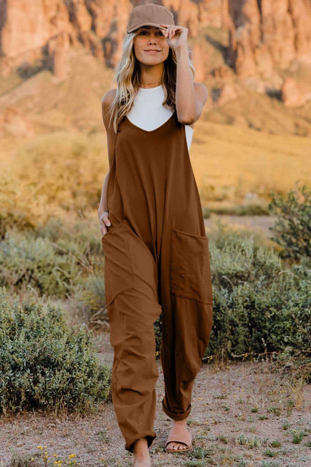 Double Take V-Neck Sleeveless Jumpsuit with Pocket - SwagglyLife Home & Fashion