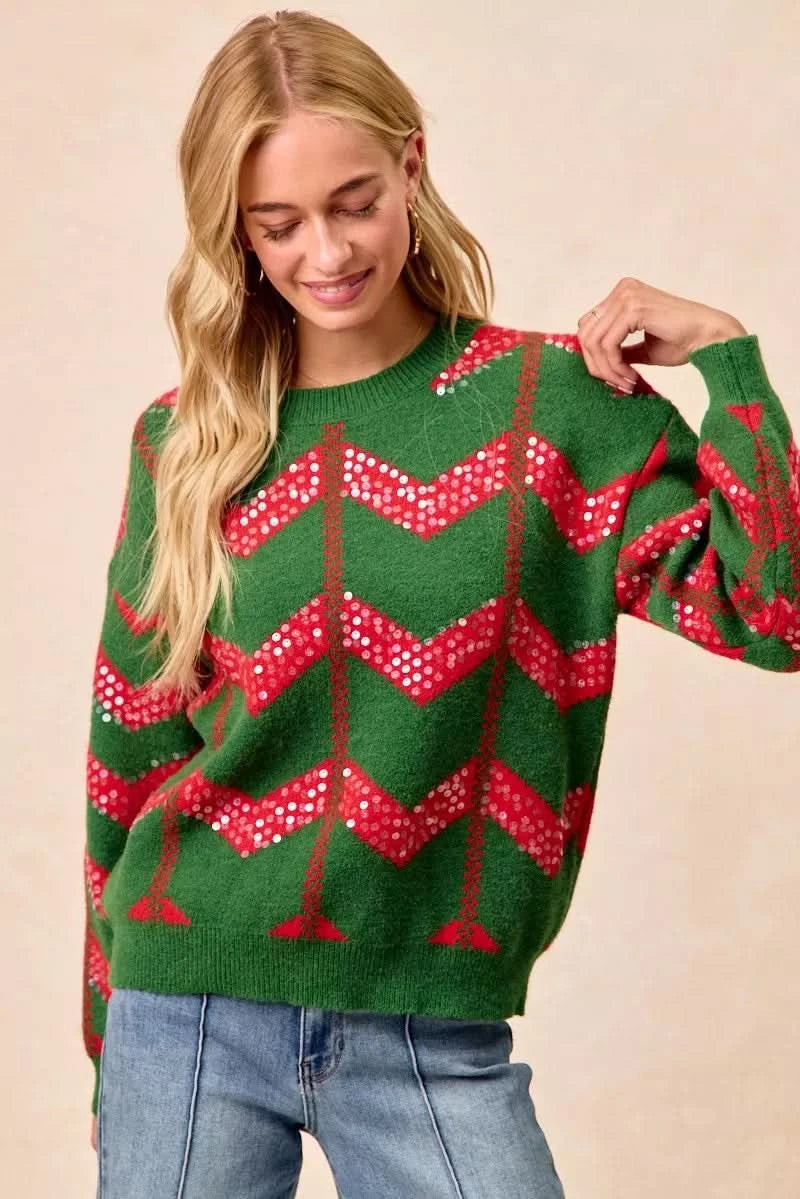 BiBi Christmas Theme Chevron Sequins Detail Sweater in - photo
