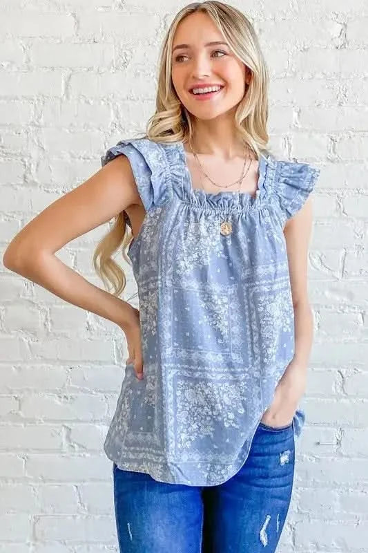 And The Why Boho Print Rayon Linen Ruffle Baby Doll Tank Top - SwagglyLife Home & Fashion And The Why Boho Print Rayon Linen Ruffle Baby Doll Tank Top - SwagglyLife Home & Fashion