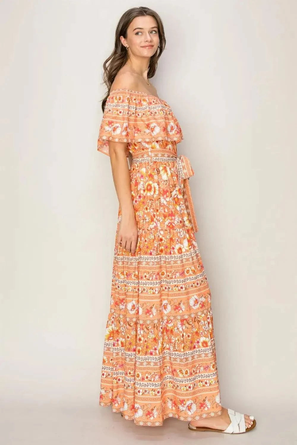 HYFVE Floral Off-Shoulder Tie Front Maxi Dress in - photo