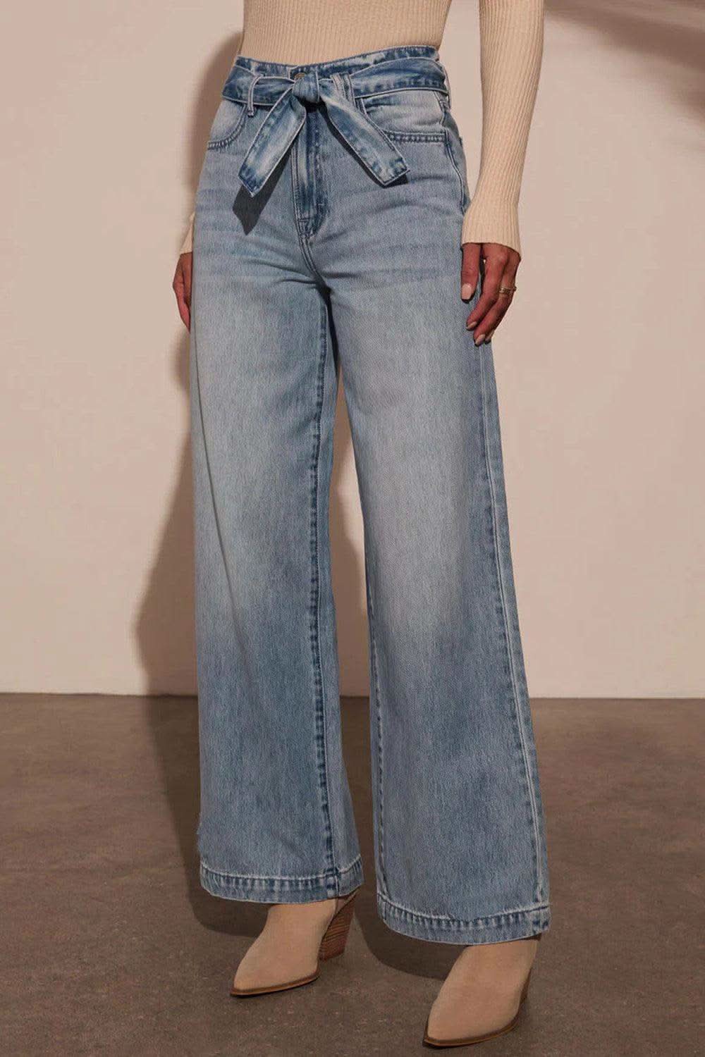Tied Wide Leg Jeans with Pockets in - Jeans photo