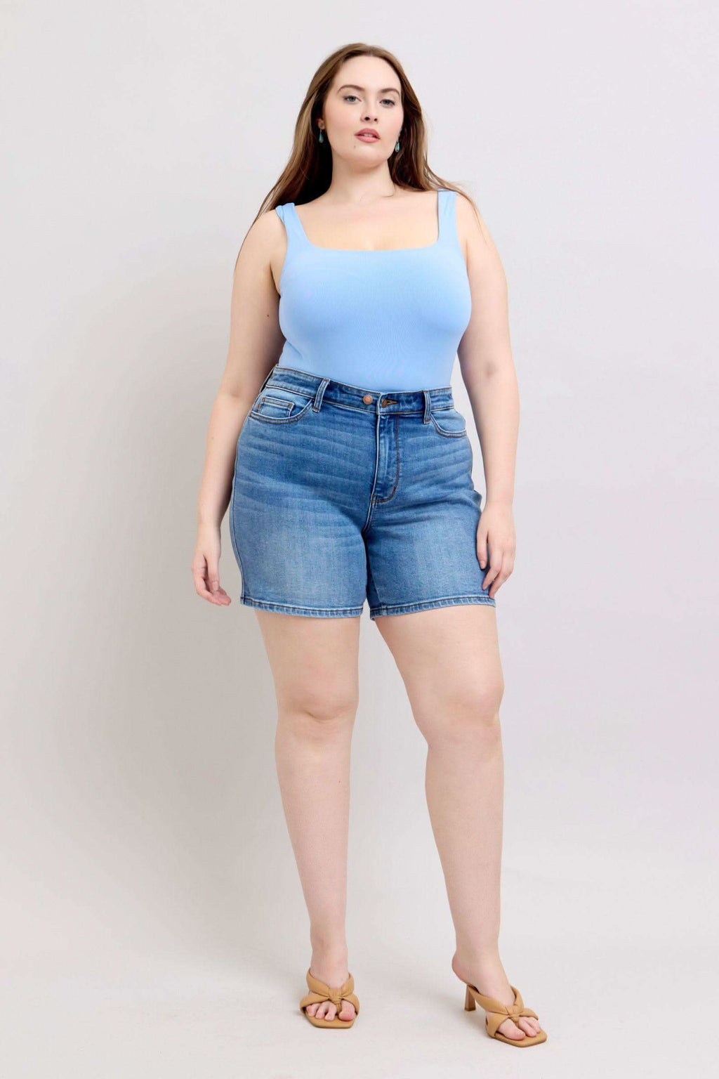 Judy Blue Full Size 2 Button Denim Shorts with Pockets Plus Size in - photo