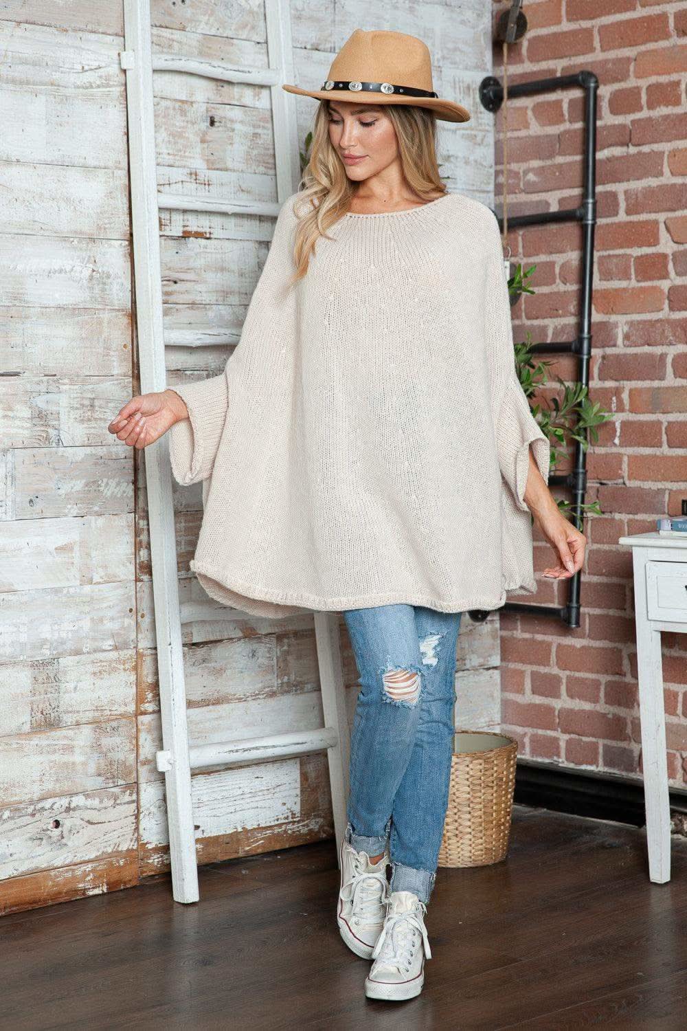 Round Neck Batwing Sleeve Sweater - SwagglyLife Home & Fashion