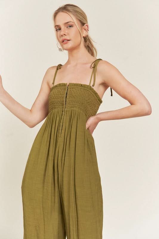 Jade By Jane Smocked Tie Strap Jumpsuit-Plus Size in - photo