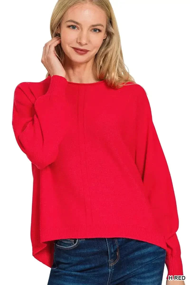 Zenana Viscose Front Seam Round-Neck Sweater in - photo
