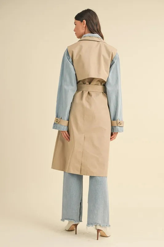 MABLE Layered Look Trench Coat With Denim Jacket in - photo