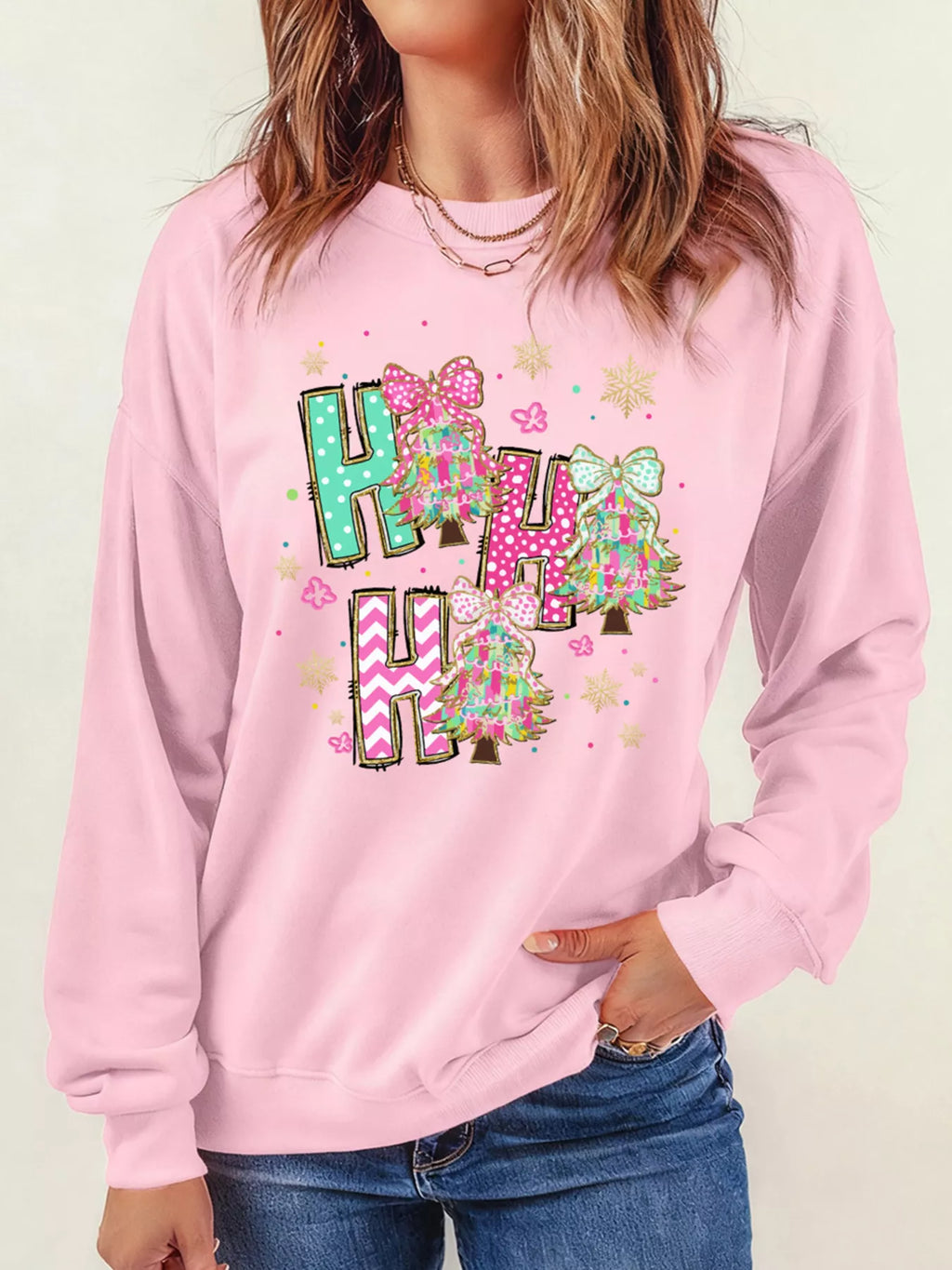 HO HO HO Christmas Tree Graphic Pullover Sweatshirt in - photo