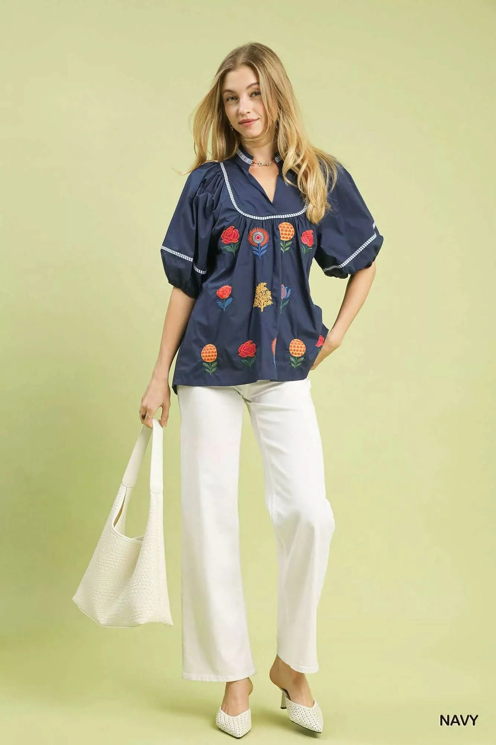 Umgee Embroidered Floral Puff Sleeve Top in - photo