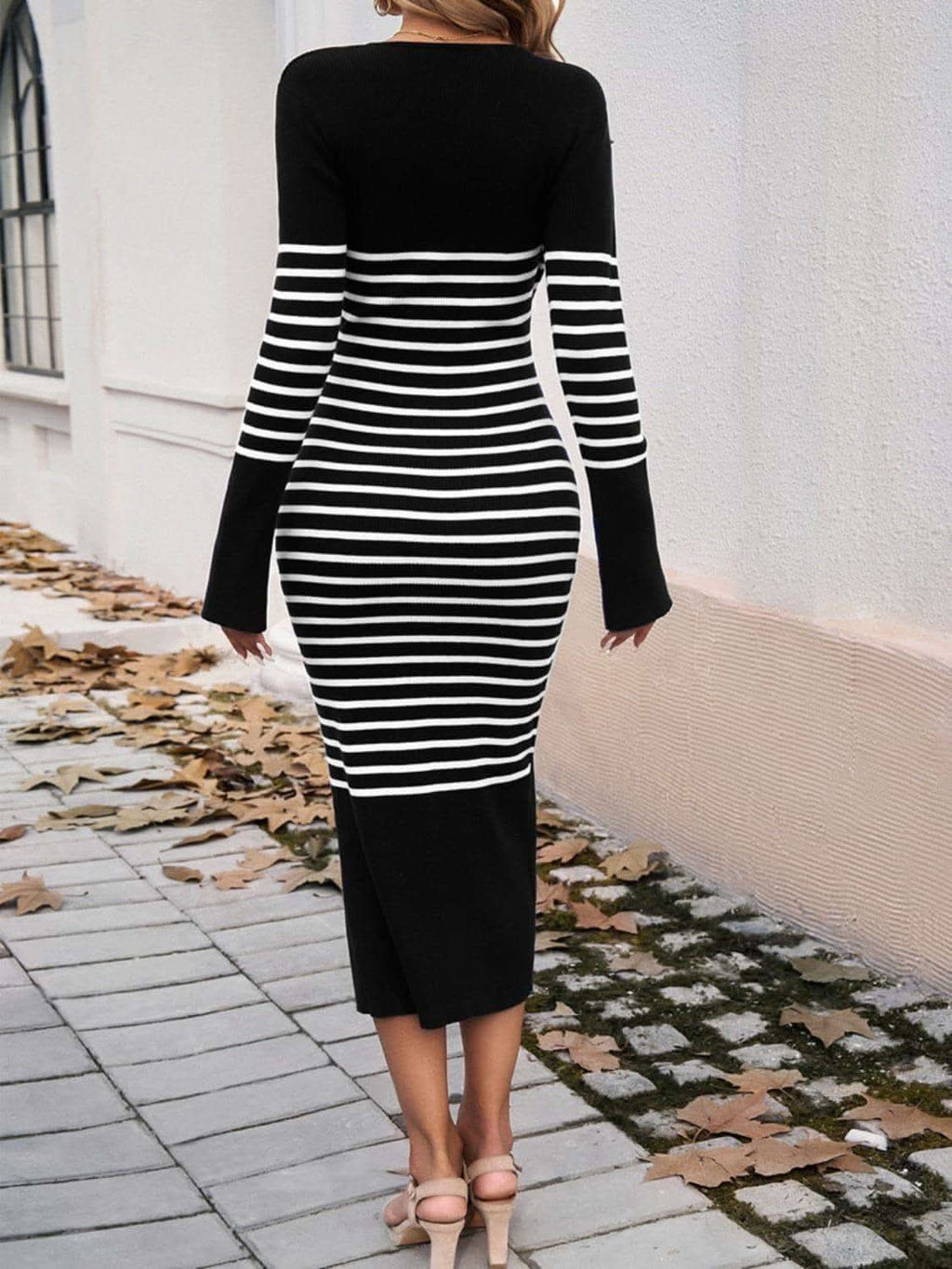 Krista Striped V-Neck Long Sleeve Sweater Dress in - Dresses photo