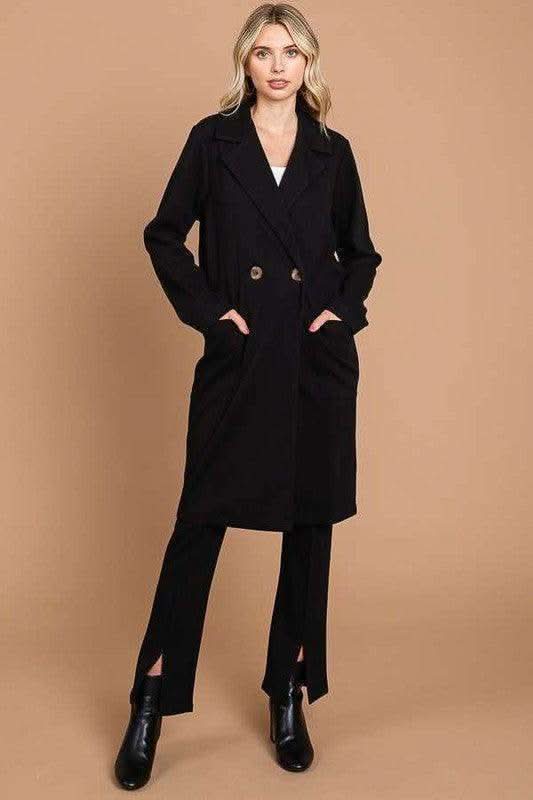 Culture Code Double Breast Lapel Collar Coat in Black - Coats & Jackets photo