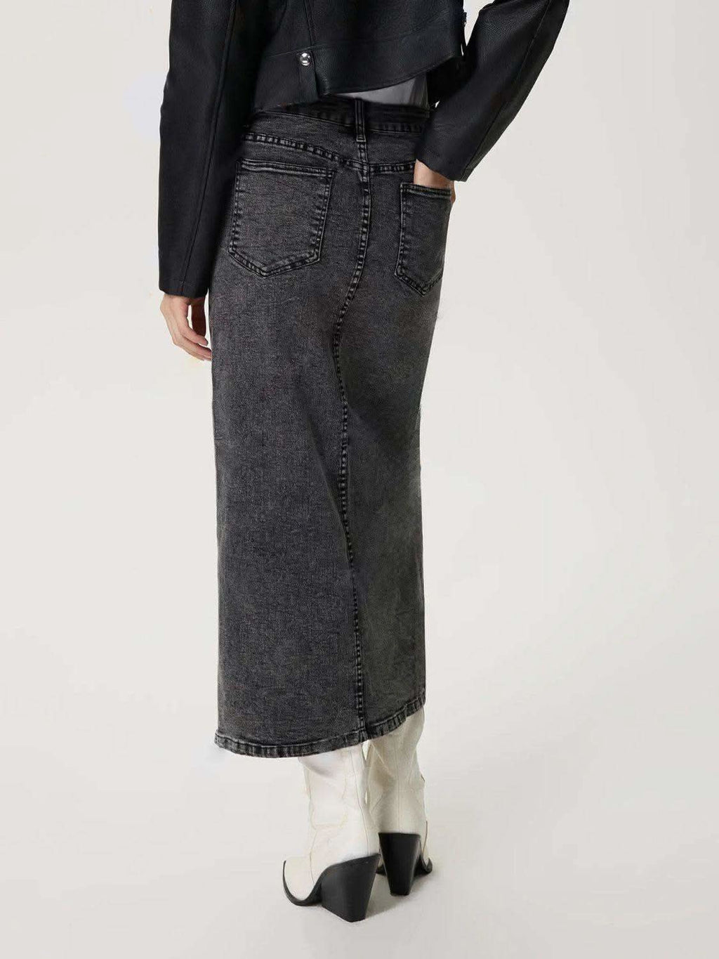Slit Midi Denim Skirt with Pockets - SwagglyLife Home & Fashion