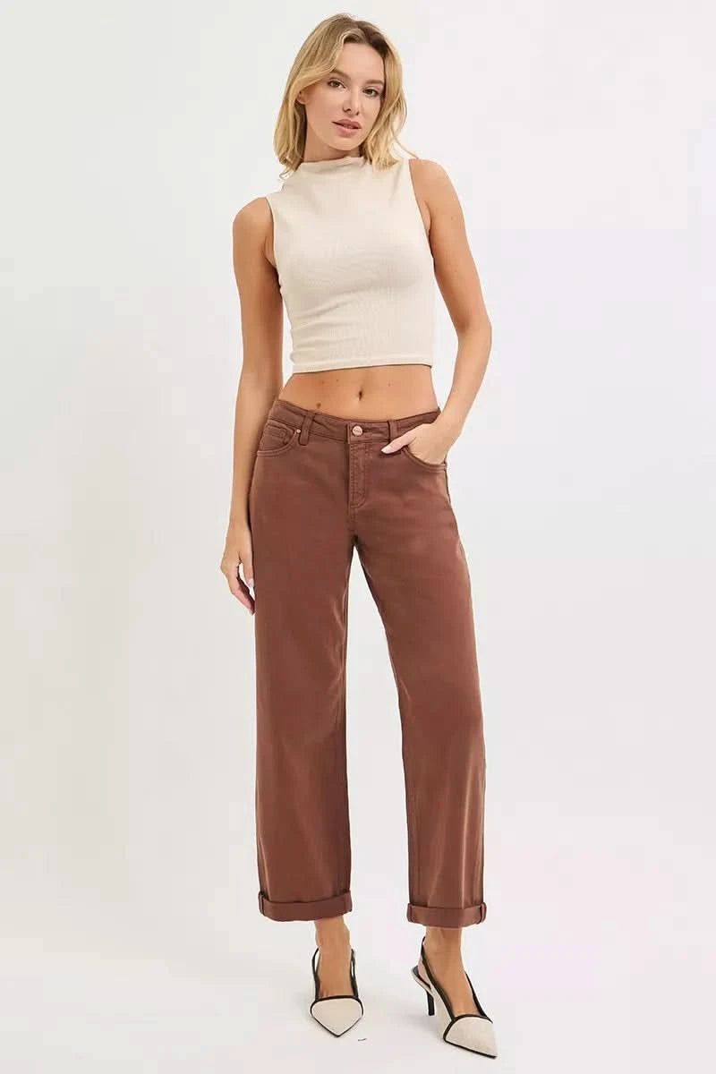 RISEN Full Size Tummy Control Mid Rise Ankle Barrel Baggy Plus Size in - photo