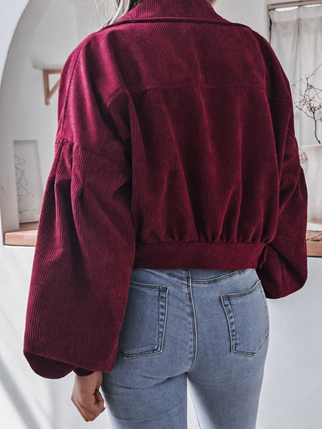 Lantern Sleeve Cropped Corduroy Jacket in - photo