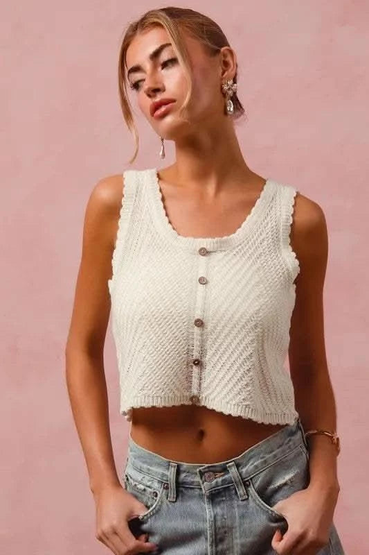 SO ME Chevron Pattern Buttoned Front Lightweight Tank Top - SwagglyLife Home & Fashion