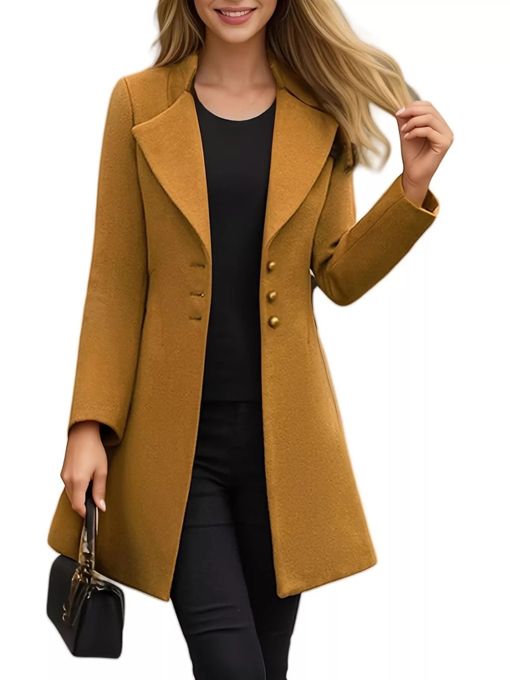 Single-Breasted Long Sleeve Overcoat Plus Size in Caramel - photo