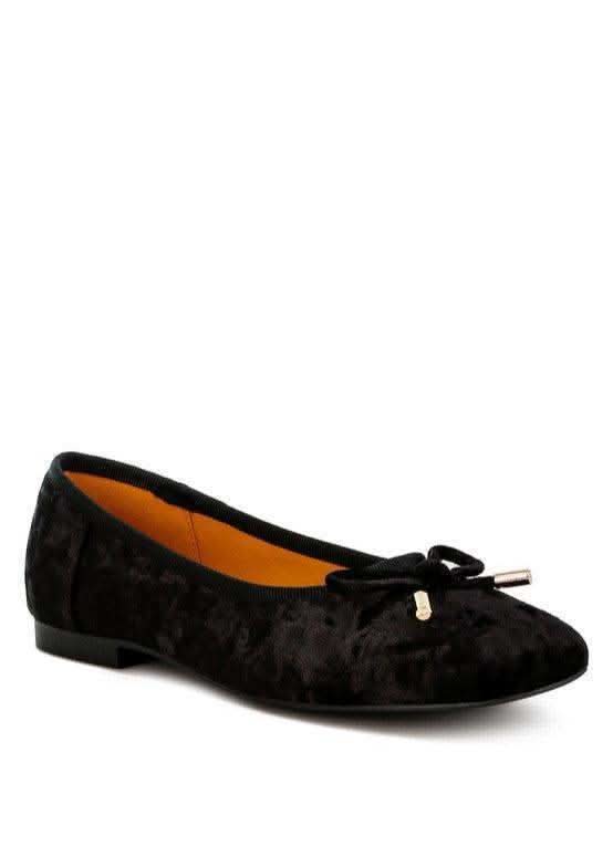 Rag & Co Buckrose Velvet Bow Ballerinas in Black - photo