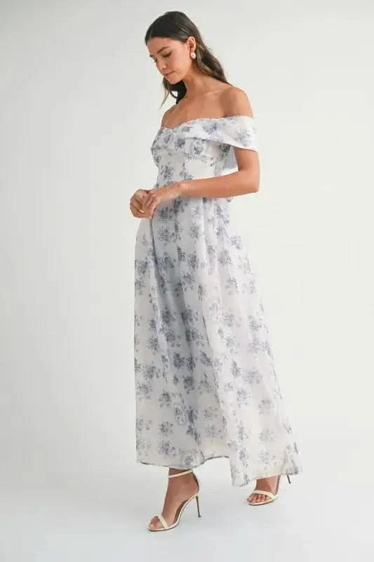 MABLE Floral Printed Off Shoulder Maxi Dress in - photo