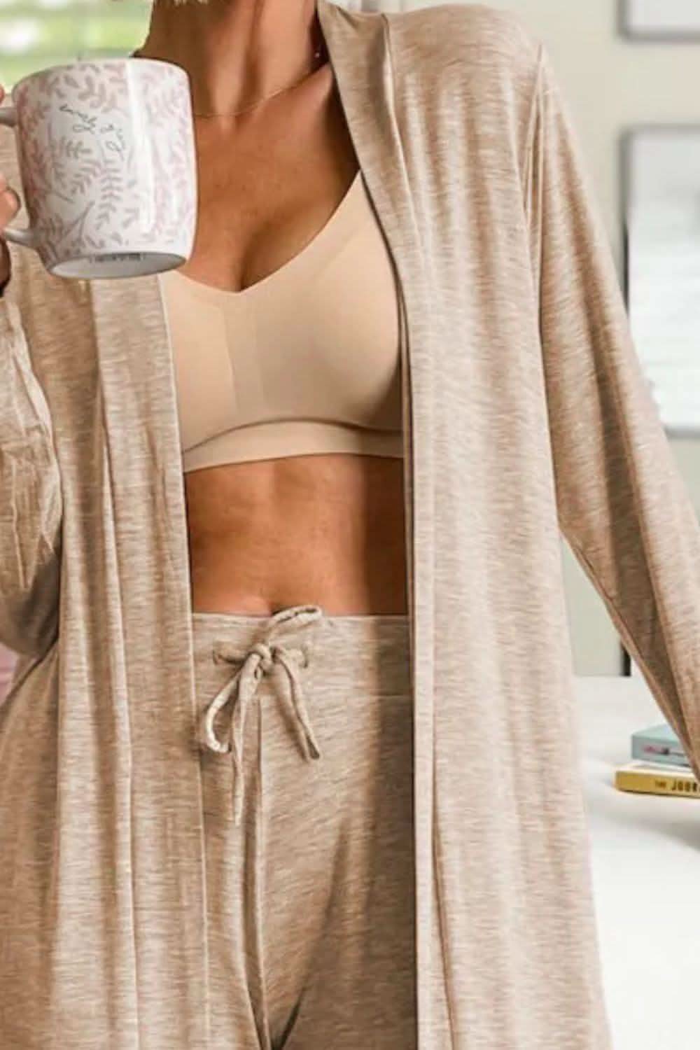 Open Front Long Sleeve Cardigan and Pants Lounge Set - SwagglyLife Home & Fashion