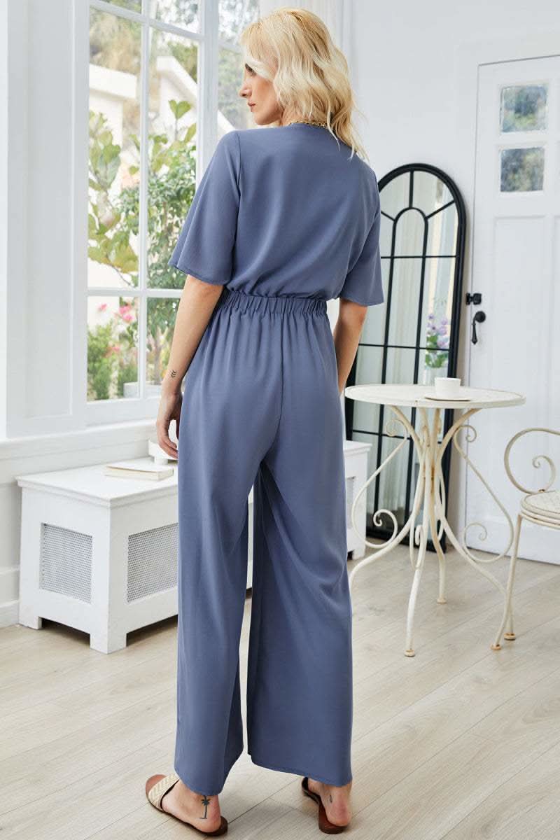 Tie Front Cutout Wide Leg Jumpsuit in - photo