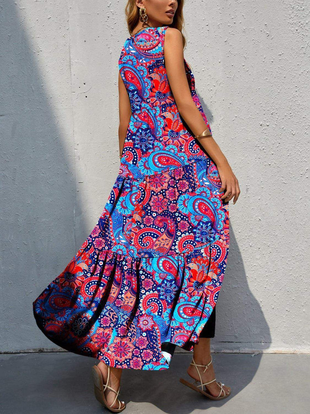 Tiered Printed V-Neck Sleeveless Dress in - Dresses photo