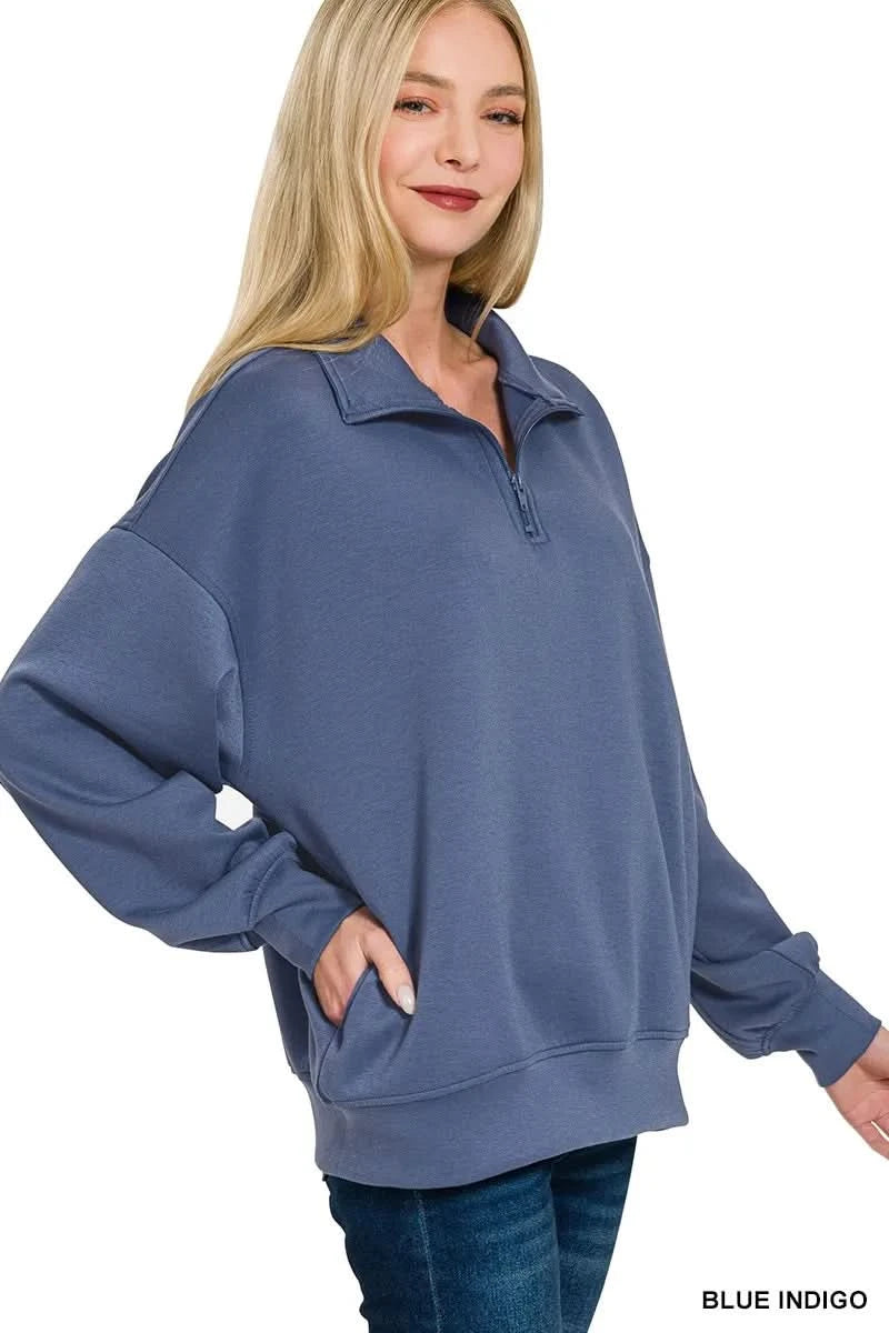 Zenana Scuba Quarter-Zip Sweatshirt in - photo