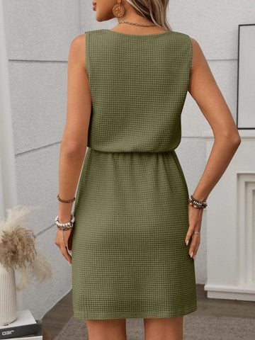Waffle-Knit Drawstring Mini Tank Dress - SwagglyLife Home & Fashion Waffle-Knit Drawstring Mini Tank Dress - SwagglyLife Home & Fashion