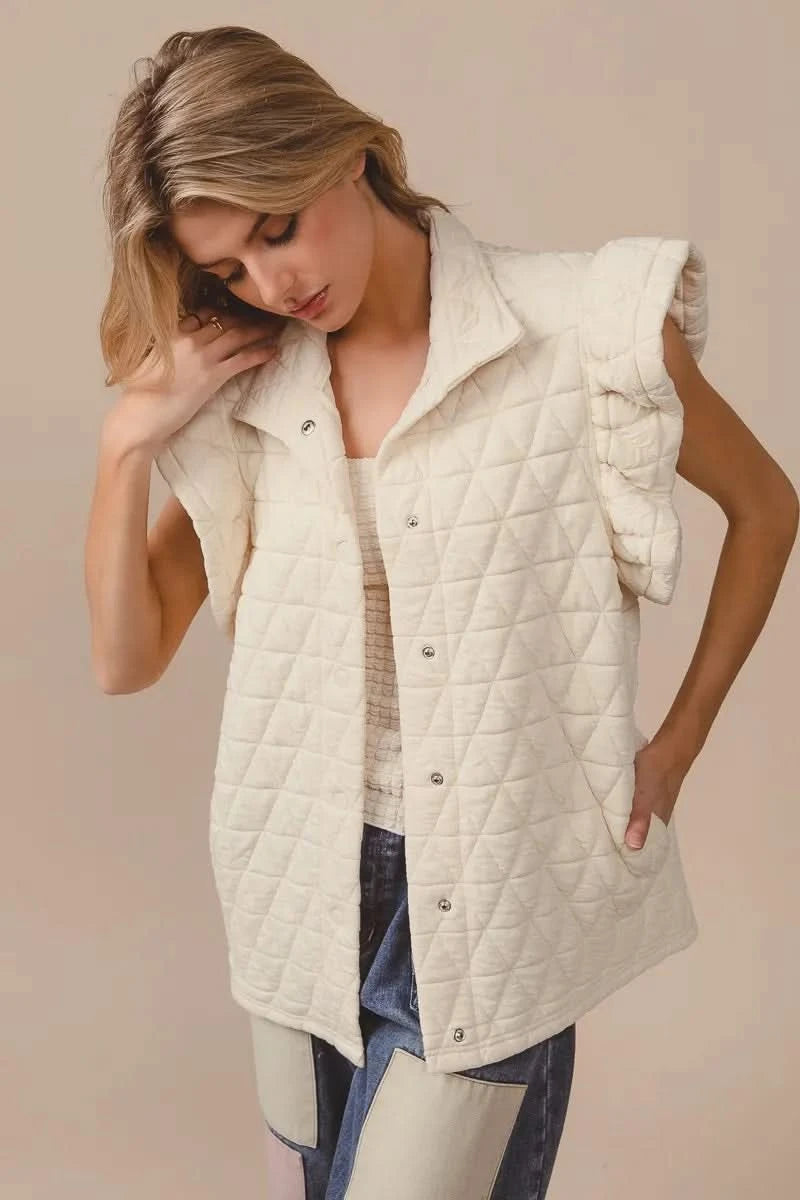 BiBi Quilting Knit Ruffle Sleeve Vest - SwagglyLife Home & Fashion