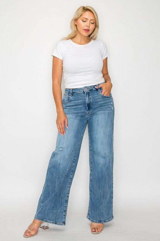 bytos Full Size High Rise Wide Leg Jeans with Pockets in - jeans photo