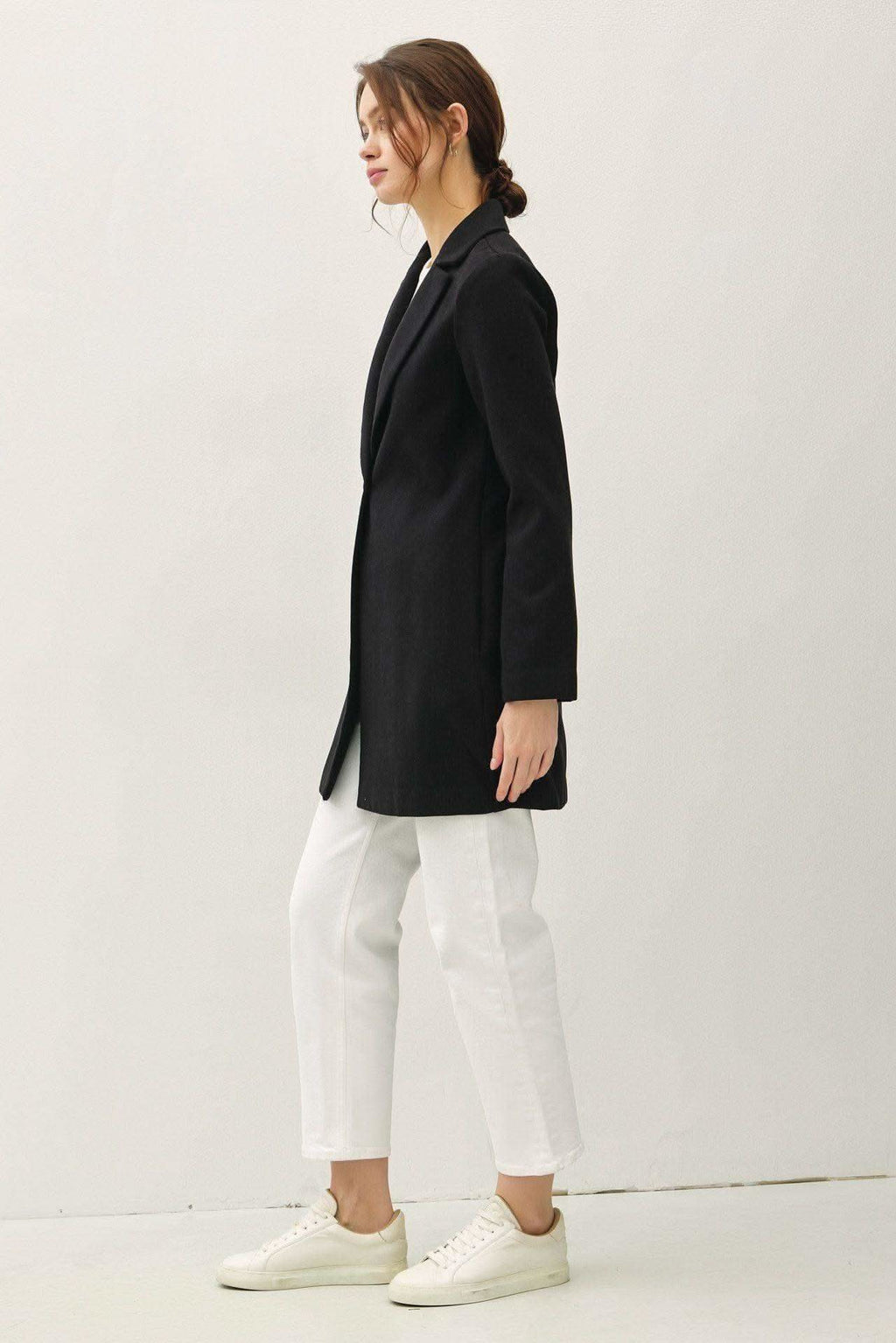 Be Cool Single Button Long Sleeve Coat with Pockets - SwagglyLife Home & Fashion