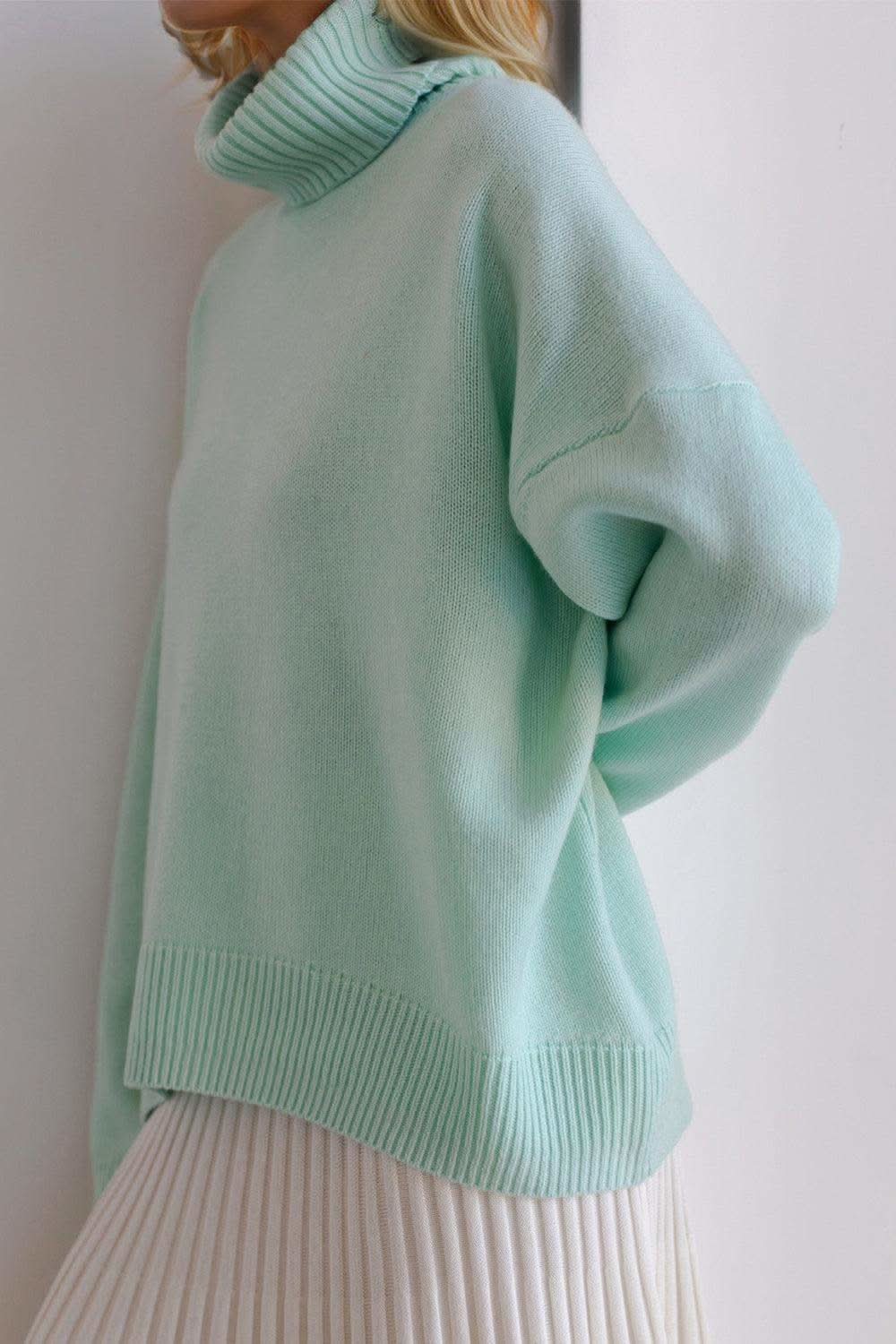 Basic Bae Turtleneck Dropped Shoulder Long Sleeve Sweater in - sweater photo