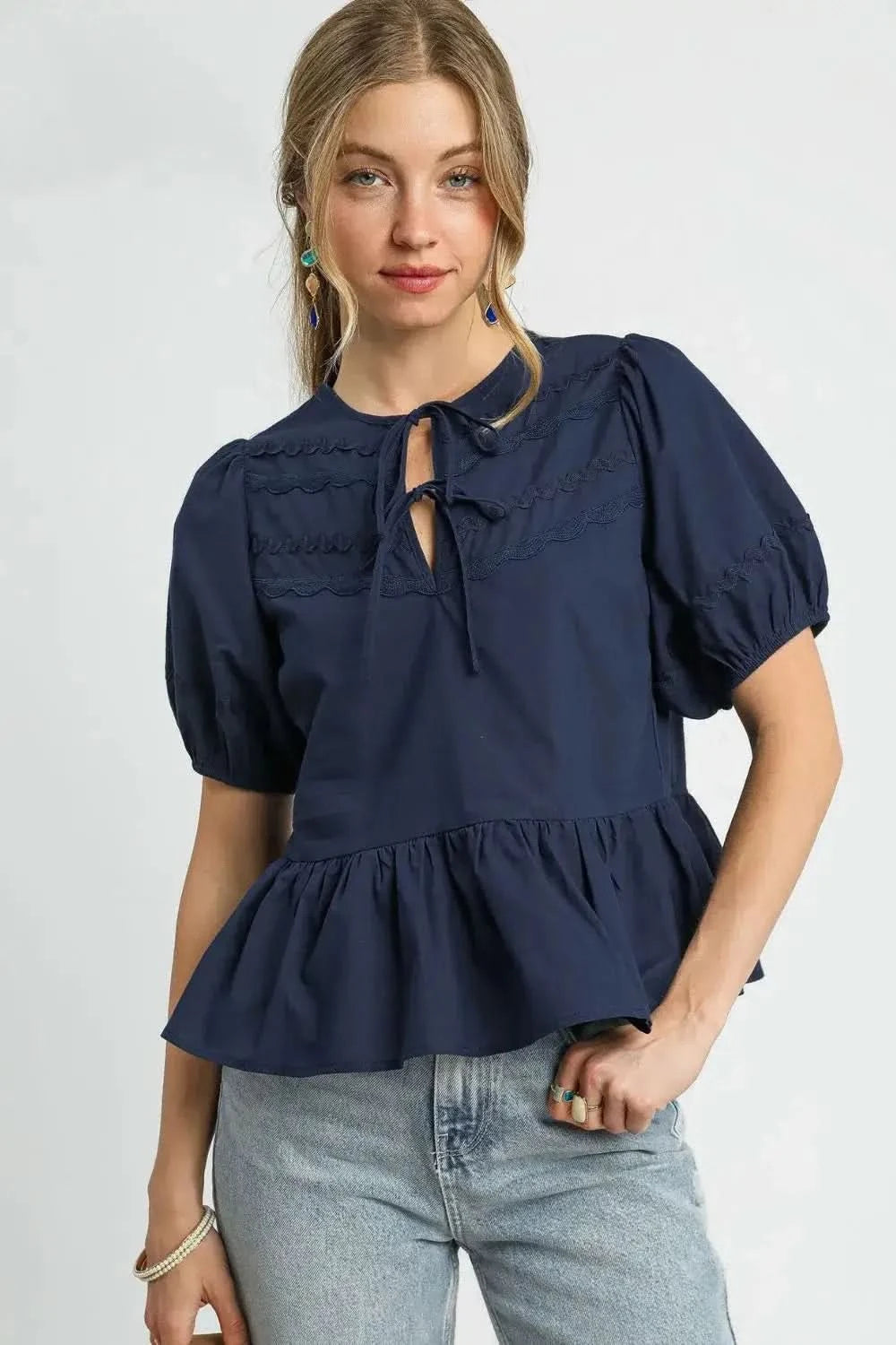 Umgee Tie Front Puff Sleeve Blouse in - photo