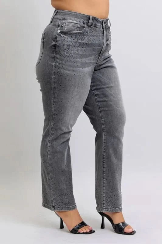 Judy Blue Full Size High Waist Rhinestone Straight Jeans Plus Size in - photo