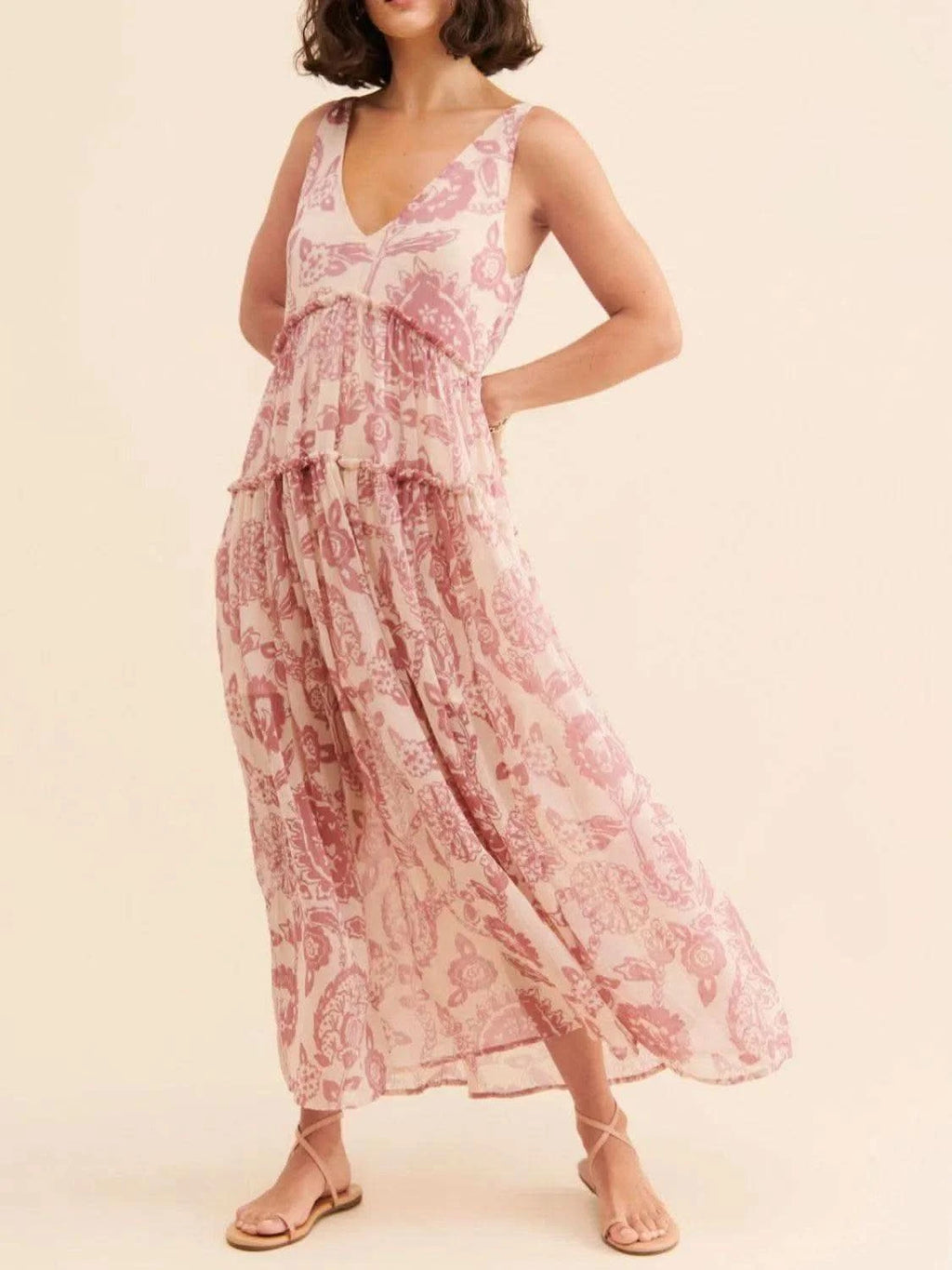 Printed V-Neck Sleeveless Dress - SwagglyLife Home & Fashion